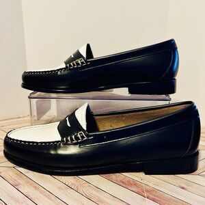GH Bass Weejuns Whitney Penny Loafers Womens 8.5 M Black White Leather Preppy